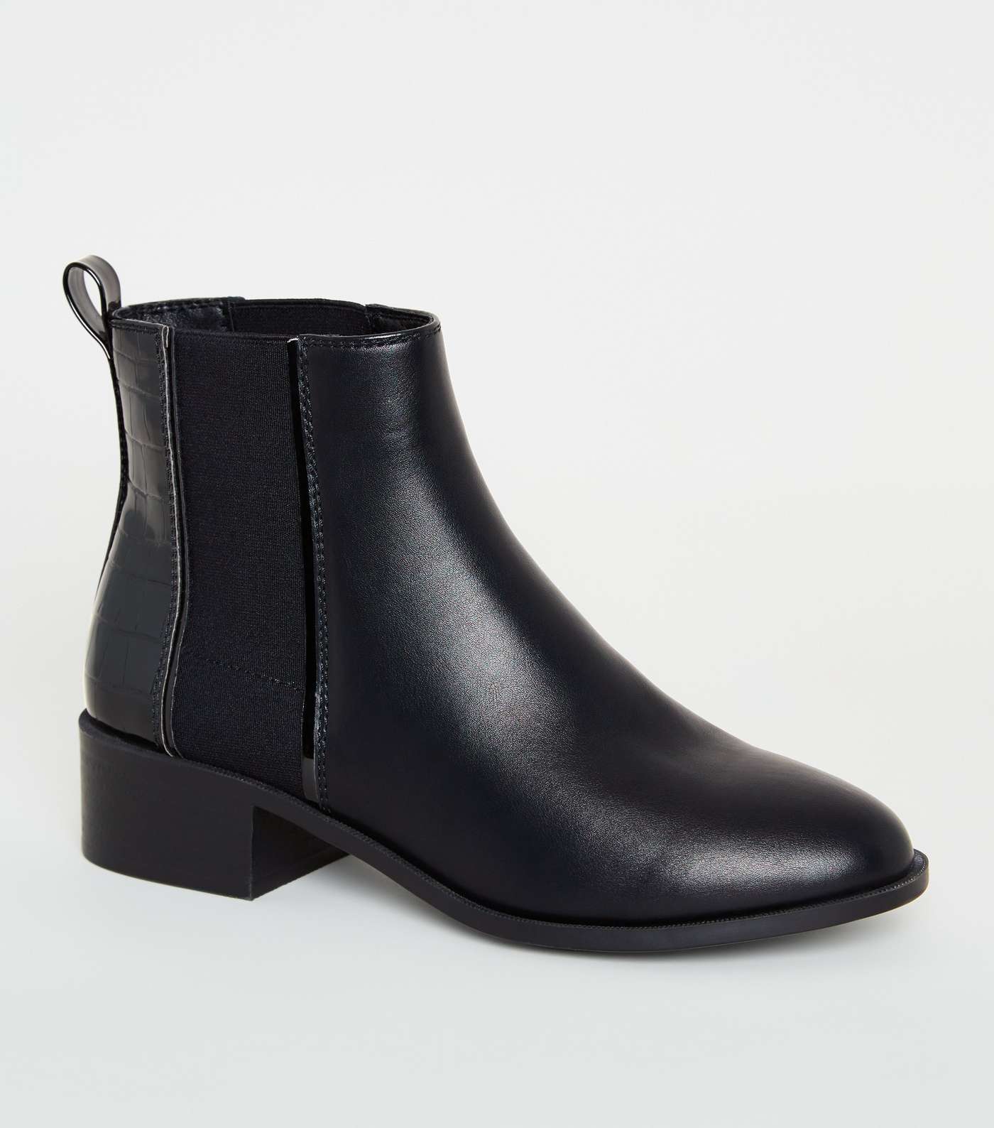 Wide Fit Black Leather-Look Chelsea Boots