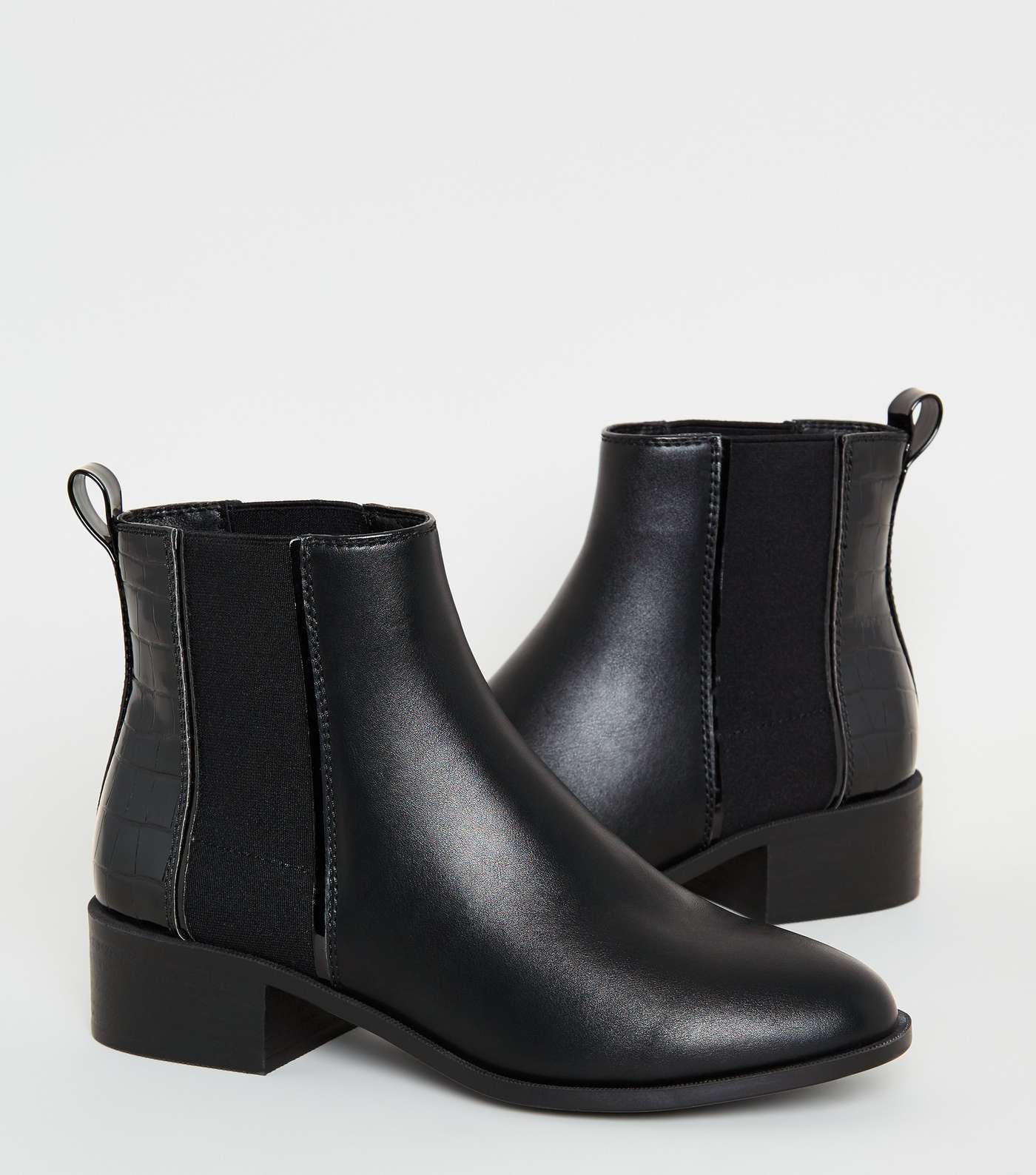 Wide Fit Black Leather-Look Chelsea Boots Image 3