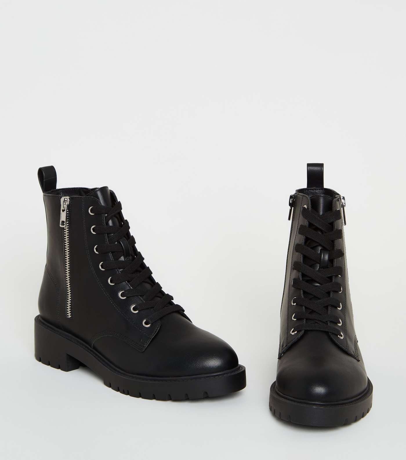 Black Leather-Look Side Zip Chunky Boots Image 3