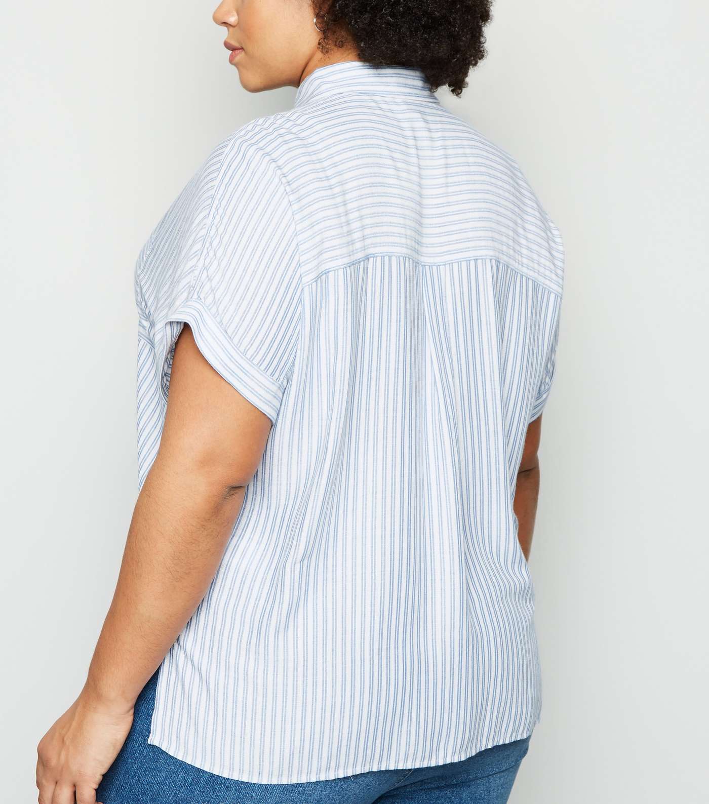 Curves Blue Stripe Short Sleeve Shirt Image 3