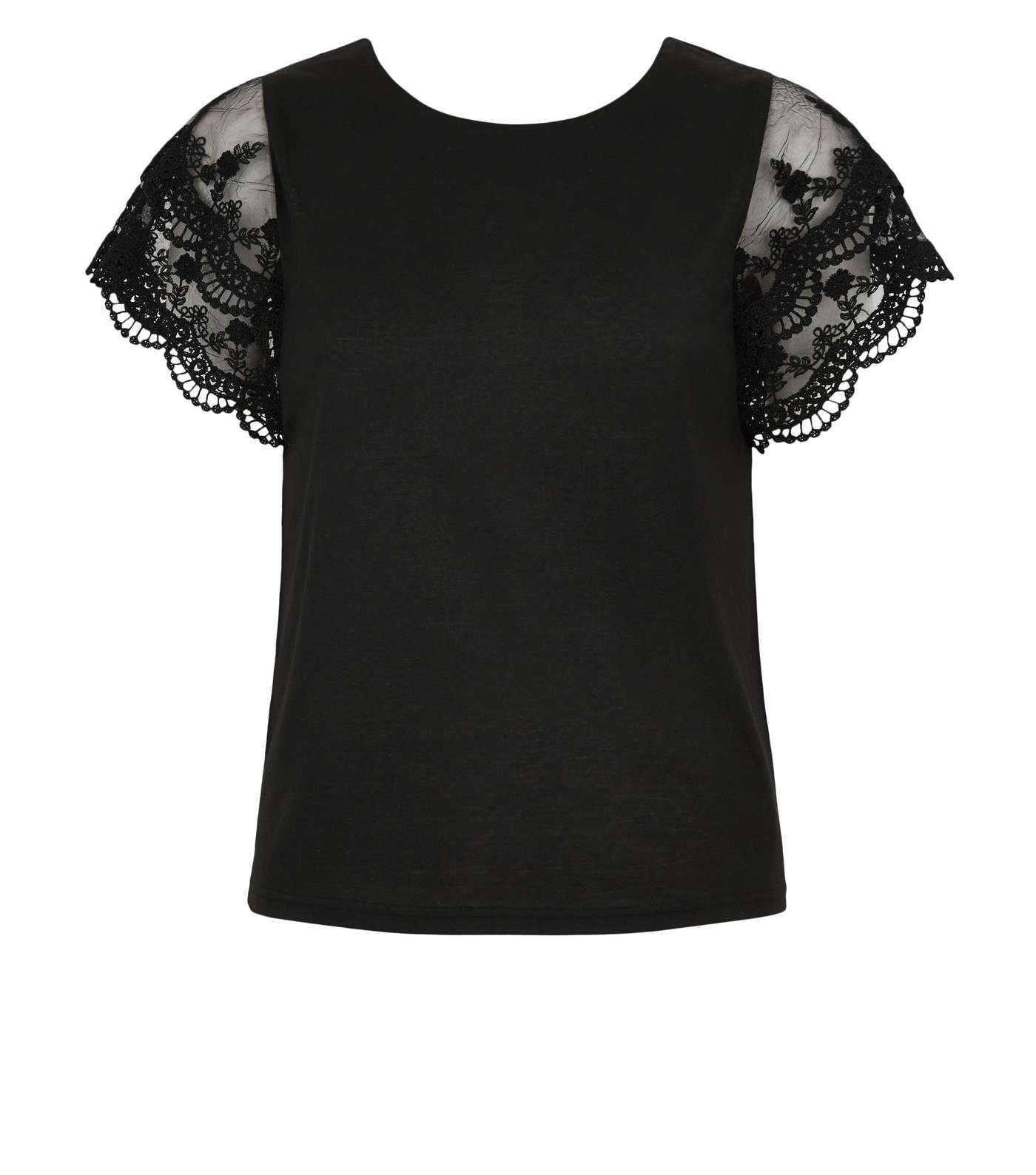 Black Embroidered Mesh Frill Sleeve Top Image 4