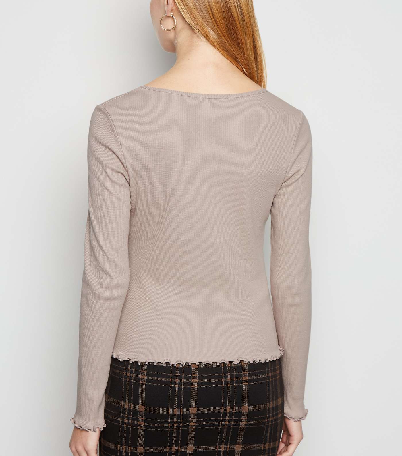Mink Frill Ribbed Long Sleeve Top Image 3
