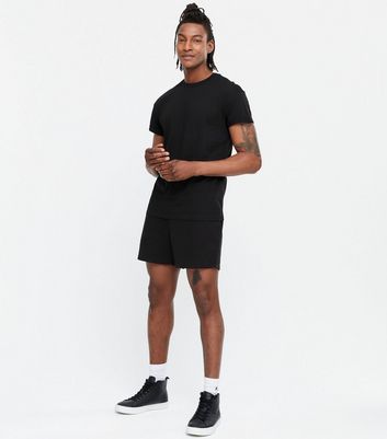 Image of Black Cotton Short Roll Sleeve T-Shirt New Look