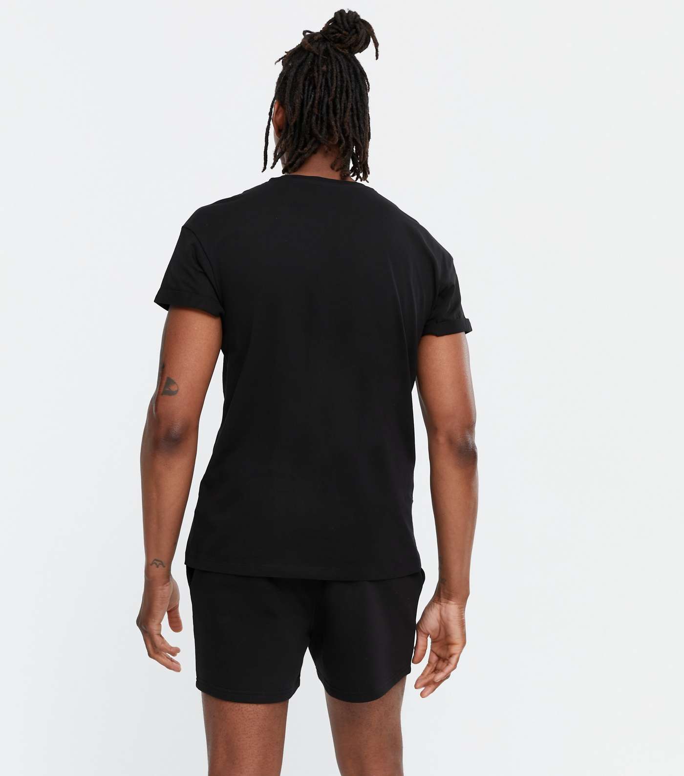 Black Cotton Short Roll Sleeve T-Shirt Image 4