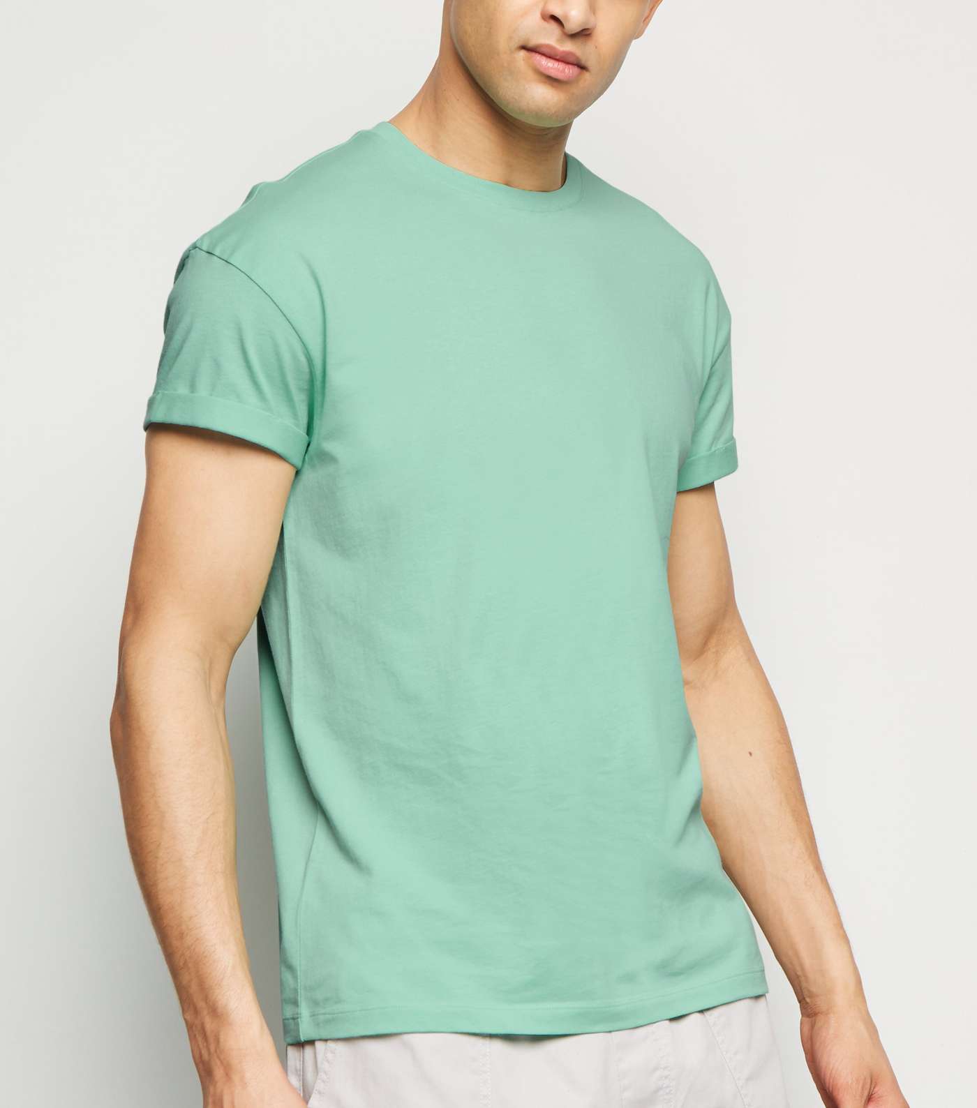 Light Green Cotton Short Roll Sleeve T-Shirt