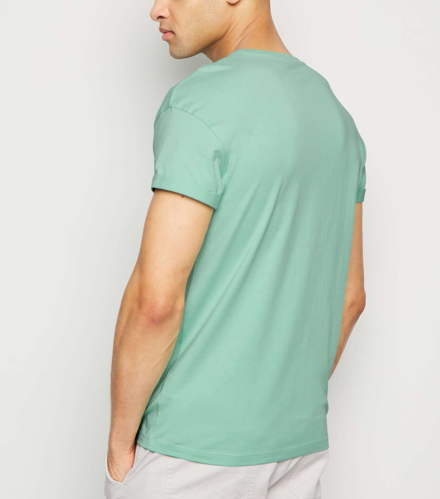 Light Green Cotton Short Roll Sleeve T-Shirt Image 3
