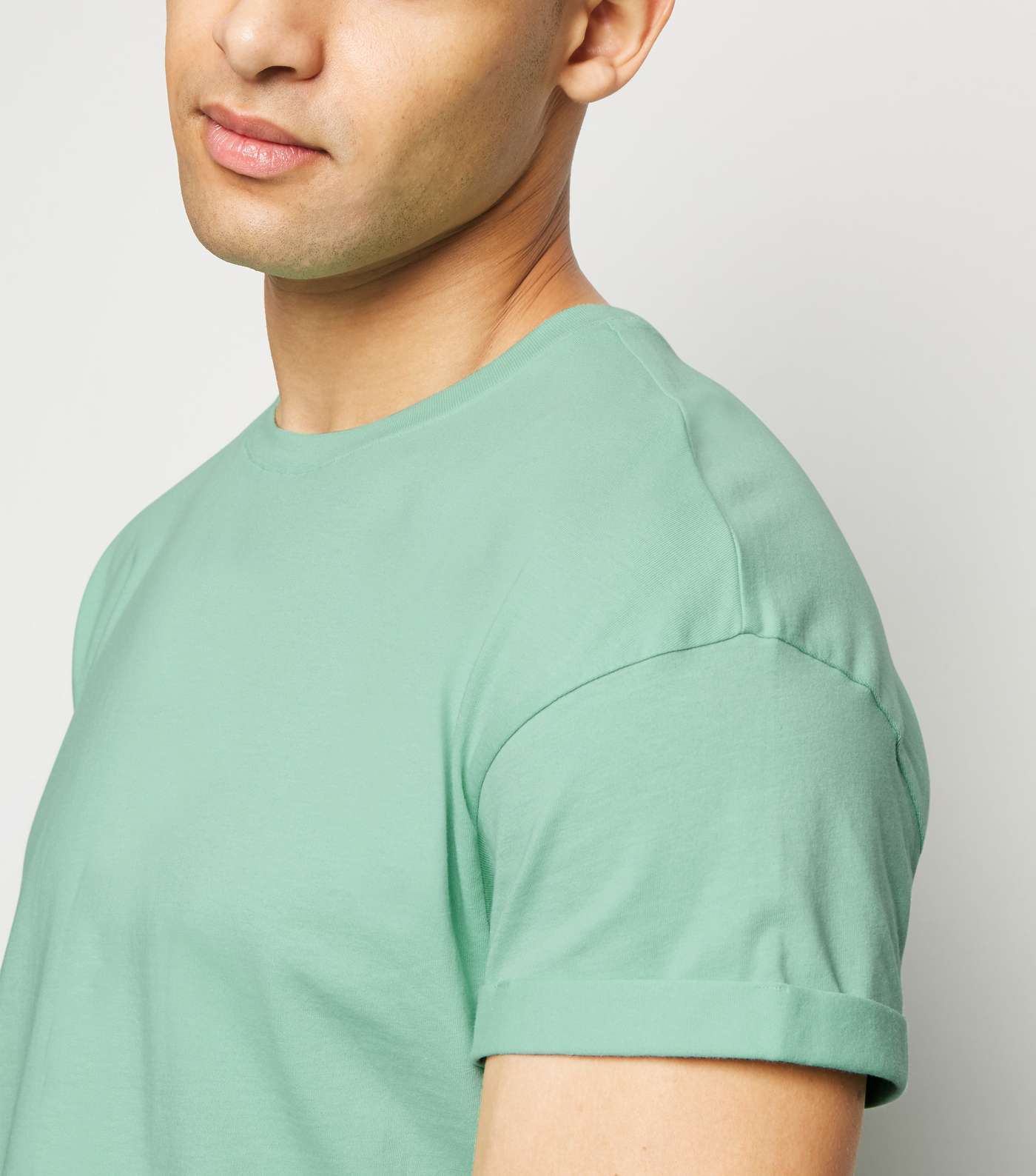 Light Green Cotton Short Roll Sleeve T-Shirt Image 5