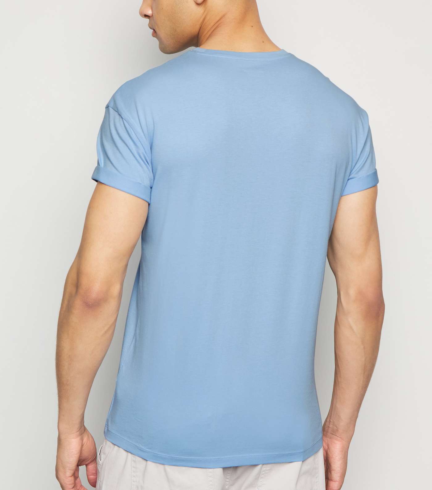 Pale Blue Cotton Short Roll Sleeve T-Shirt Image 3