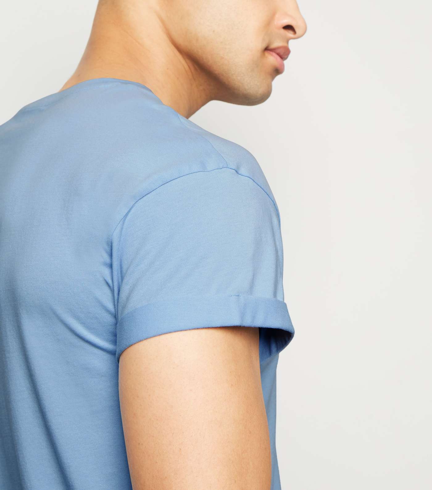 Pale Blue Cotton Short Roll Sleeve T-Shirt Image 5