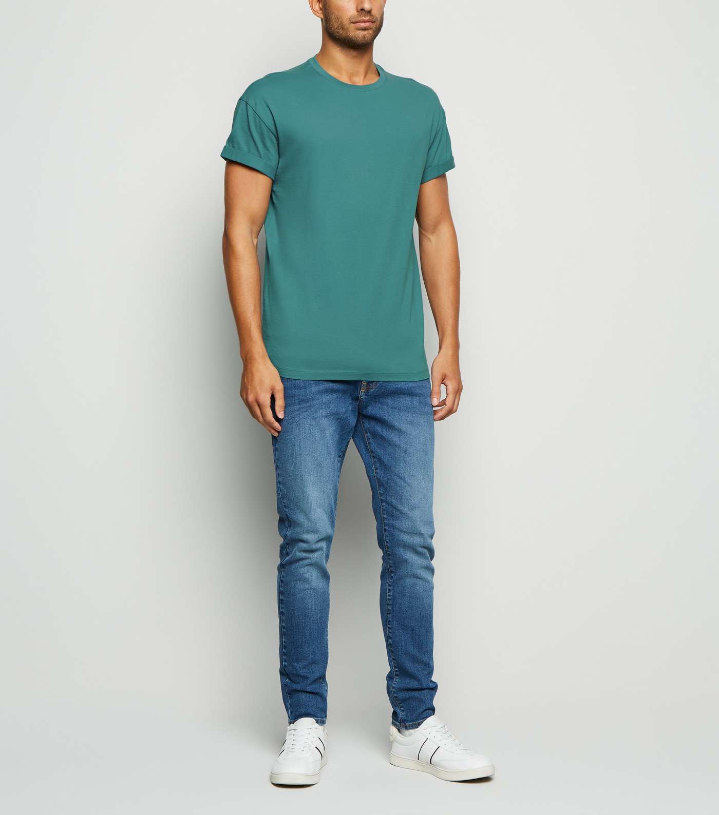 Teal Cotton Short Roll Sleeve T-Shirt Image 2