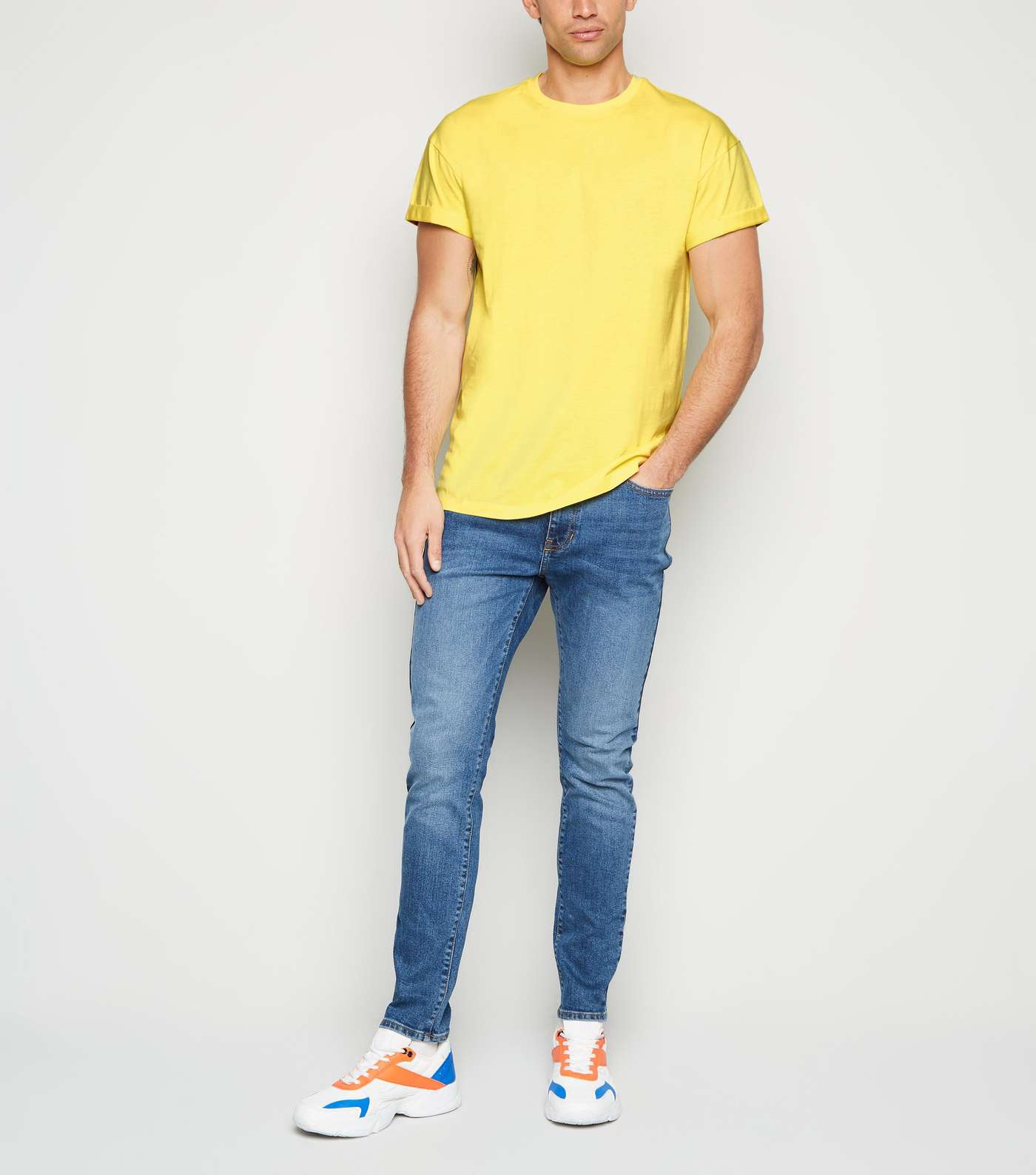 Pale Yellow Cotton Short Roll Sleeve T-Shirt Image 2
