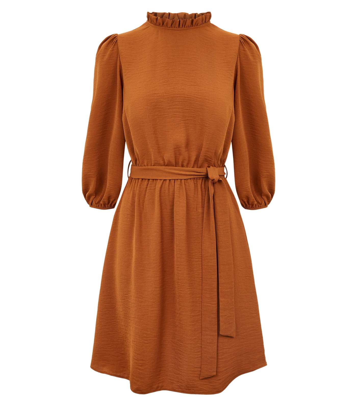 Rust Frill Neck Belted Mini Dress Image 4