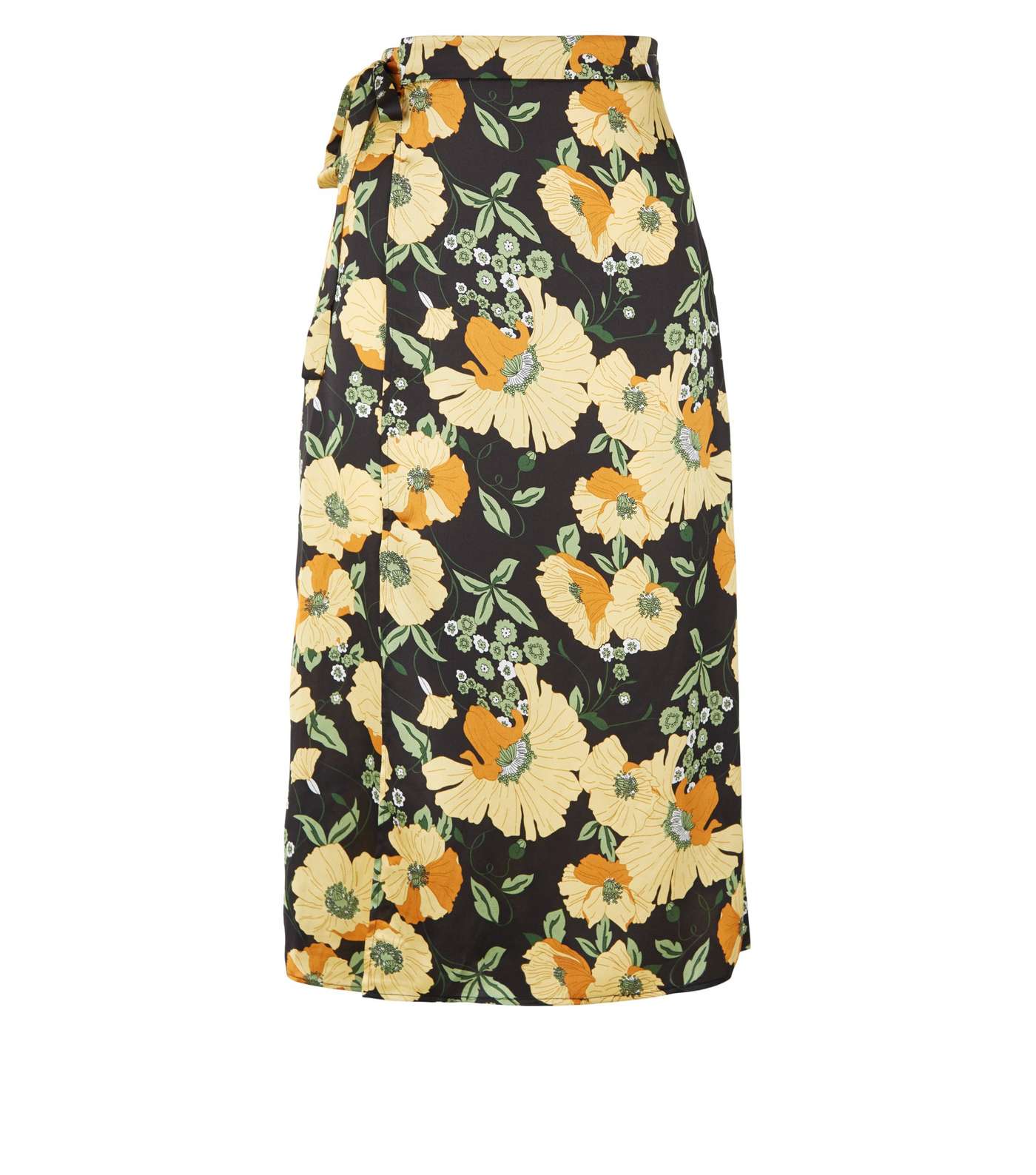 Urban Bliss Black Satin Floral Wrap Midi Skirt Image 4