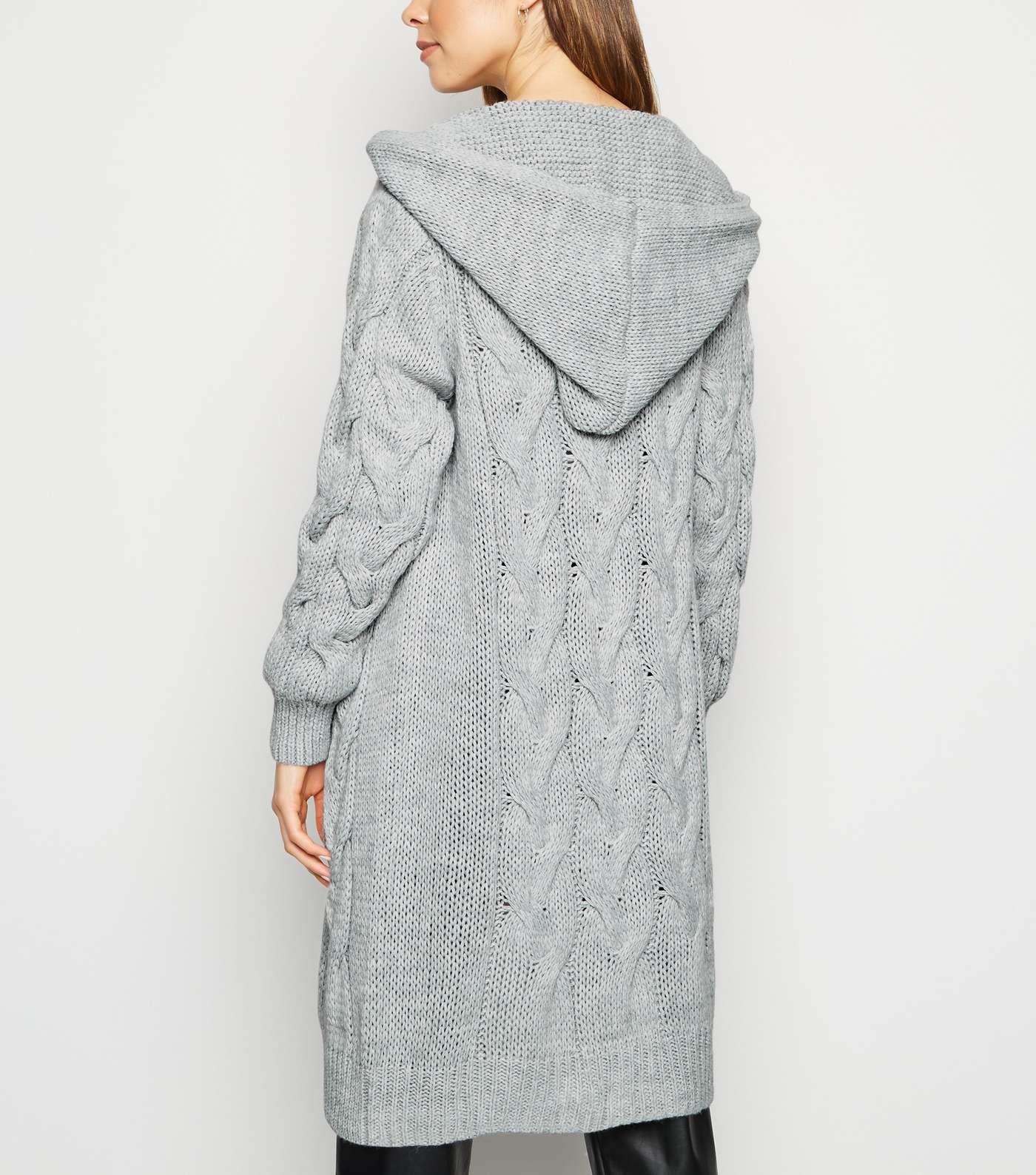Cameo Rose Grey Cable Knit Hooded Cardigan Image 3
