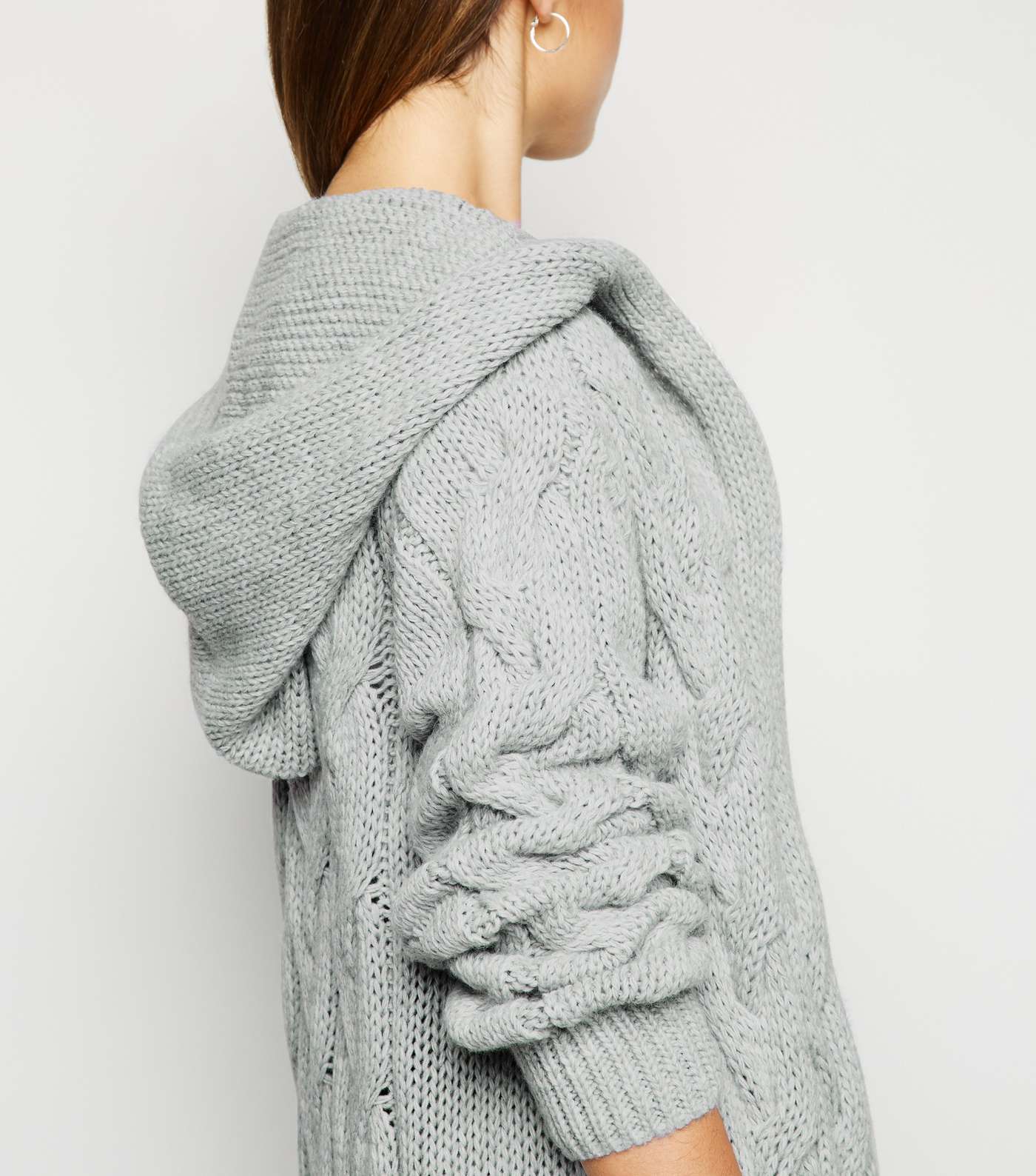 Cameo Rose Grey Cable Knit Hooded Cardigan Image 5