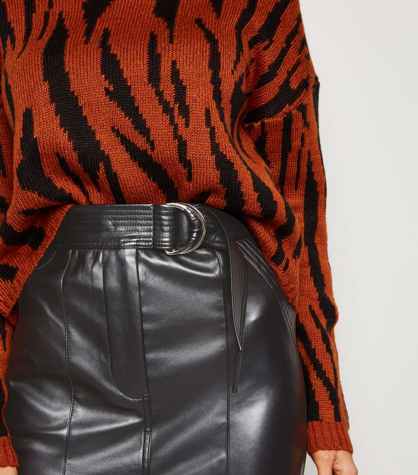 Urban Bliss Black Leather-Look Midi Skirt Image 5