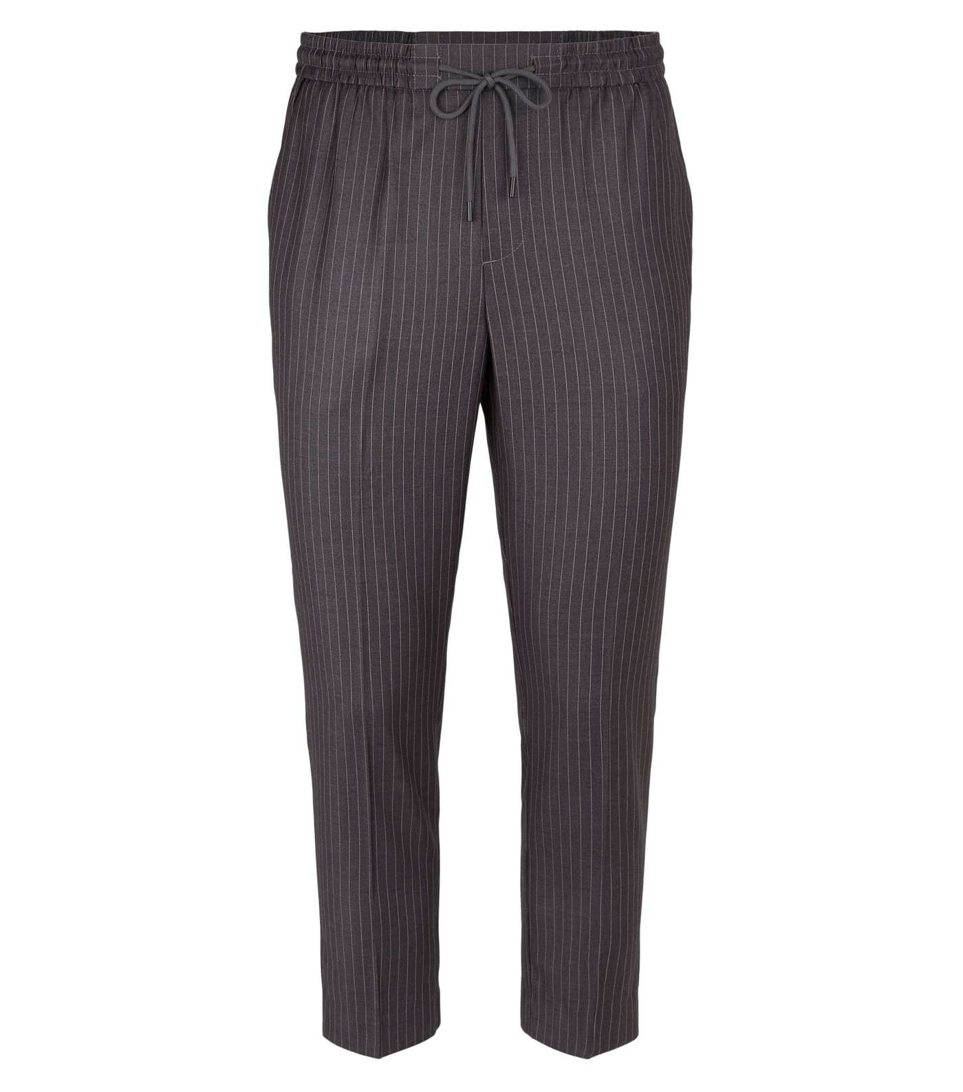 Grey Pinstripe Pull On Trousers Image 4