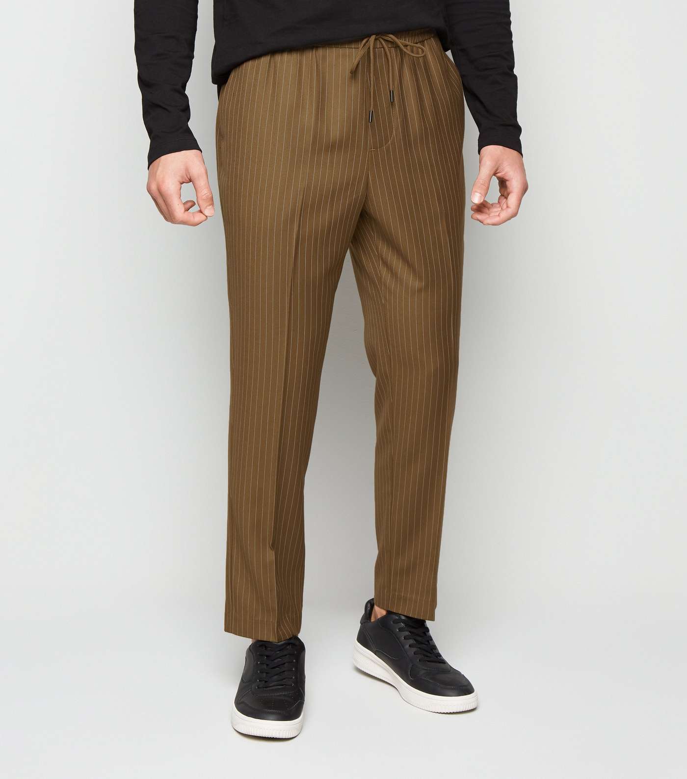 Stone Pinstripe Pull On Trousers