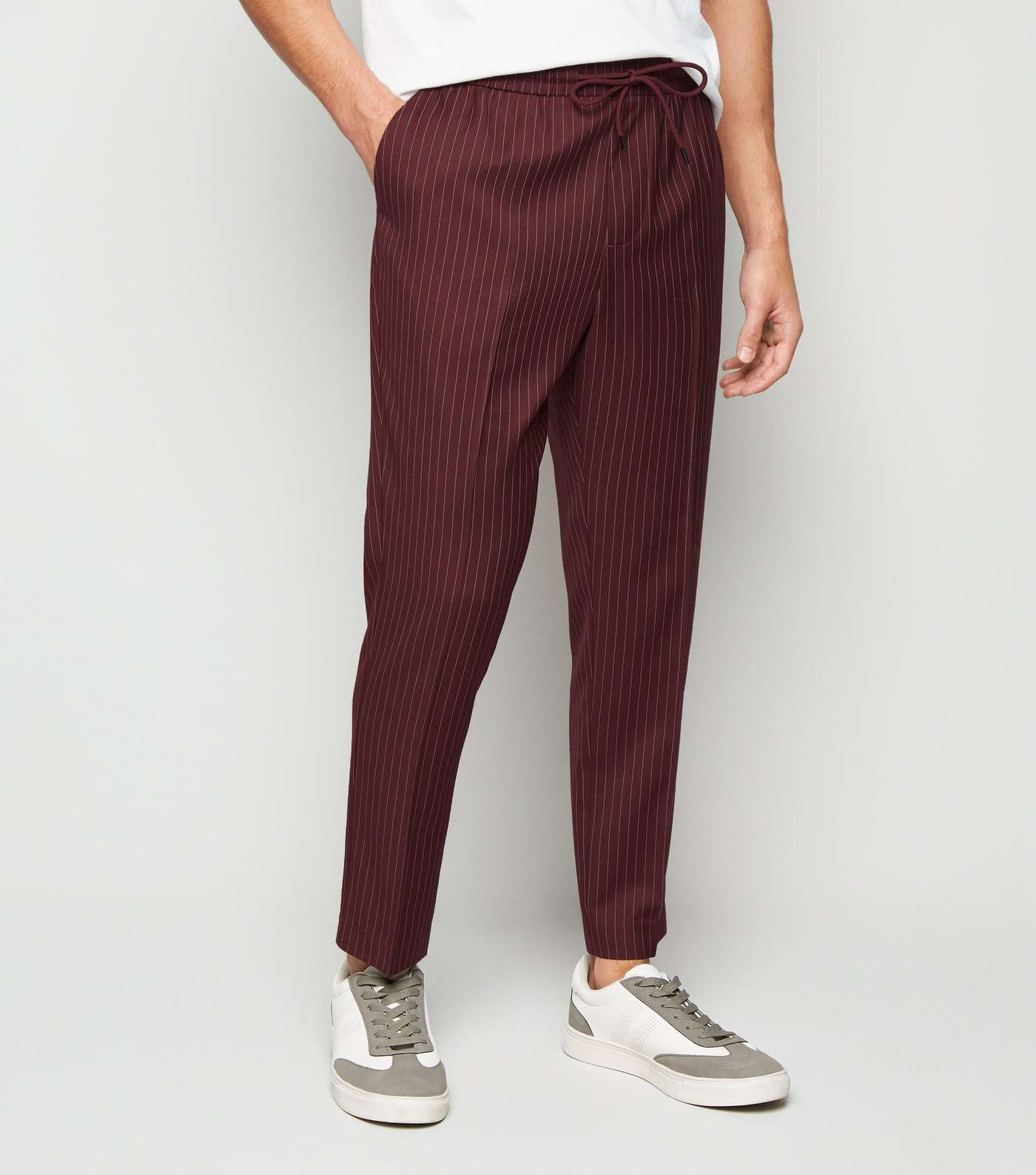 Burgundy Pinstripe Pull On Trousers