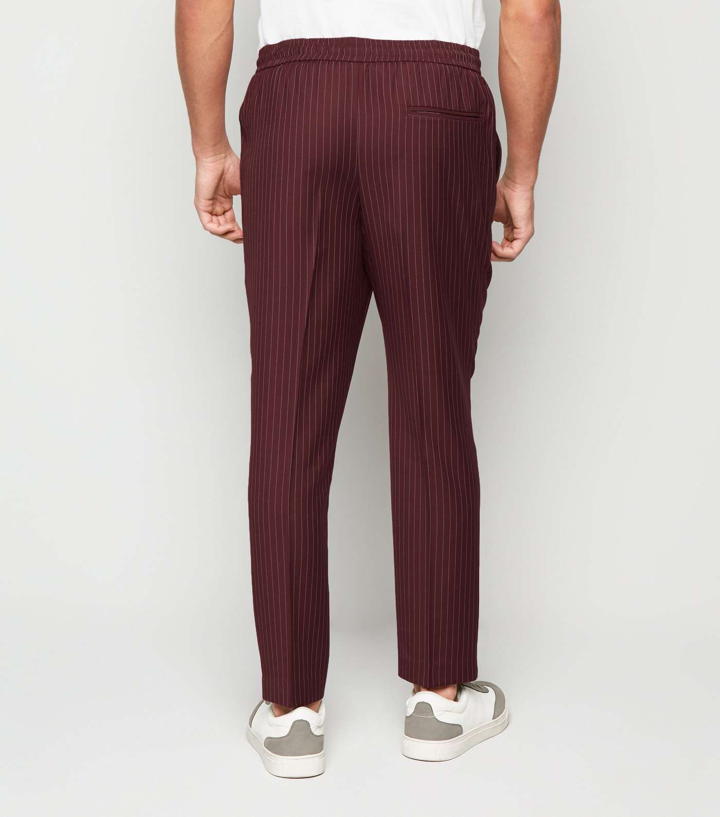 Burgundy Pinstripe Pull On Trousers Image 3
