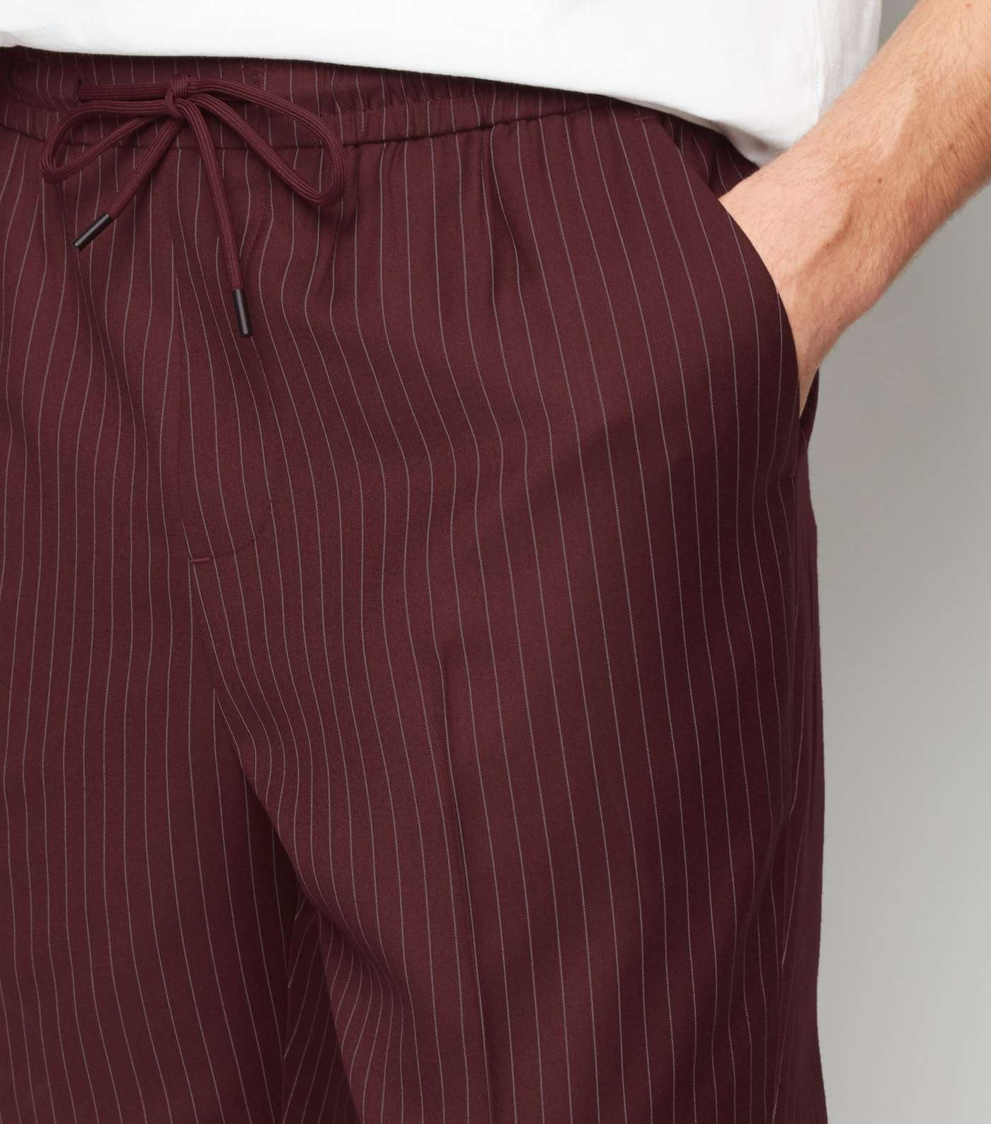 Burgundy Pinstripe Pull On Trousers Image 5
