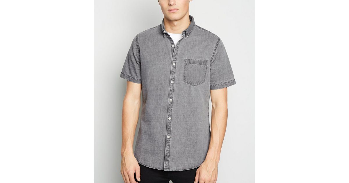 Grey Short Sleeve Denim Shirt | New Look