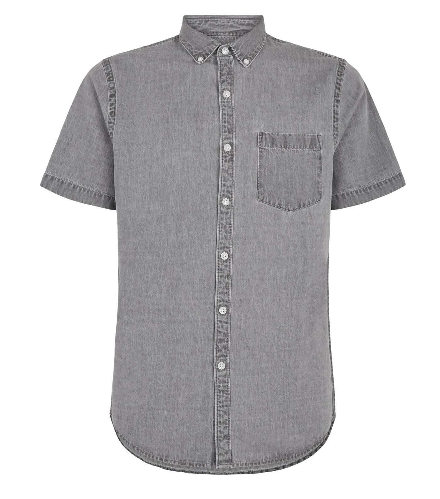 Grey Short Sleeve Denim Shirt Image 4