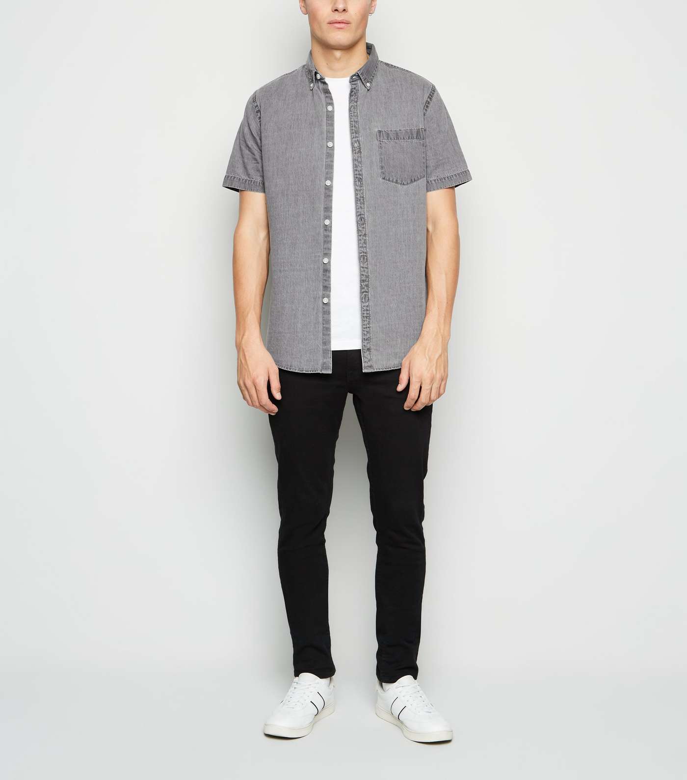 Grey Short Sleeve Denim Shirt Image 2