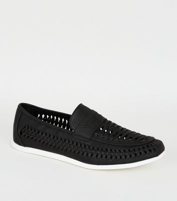 black woven loafers