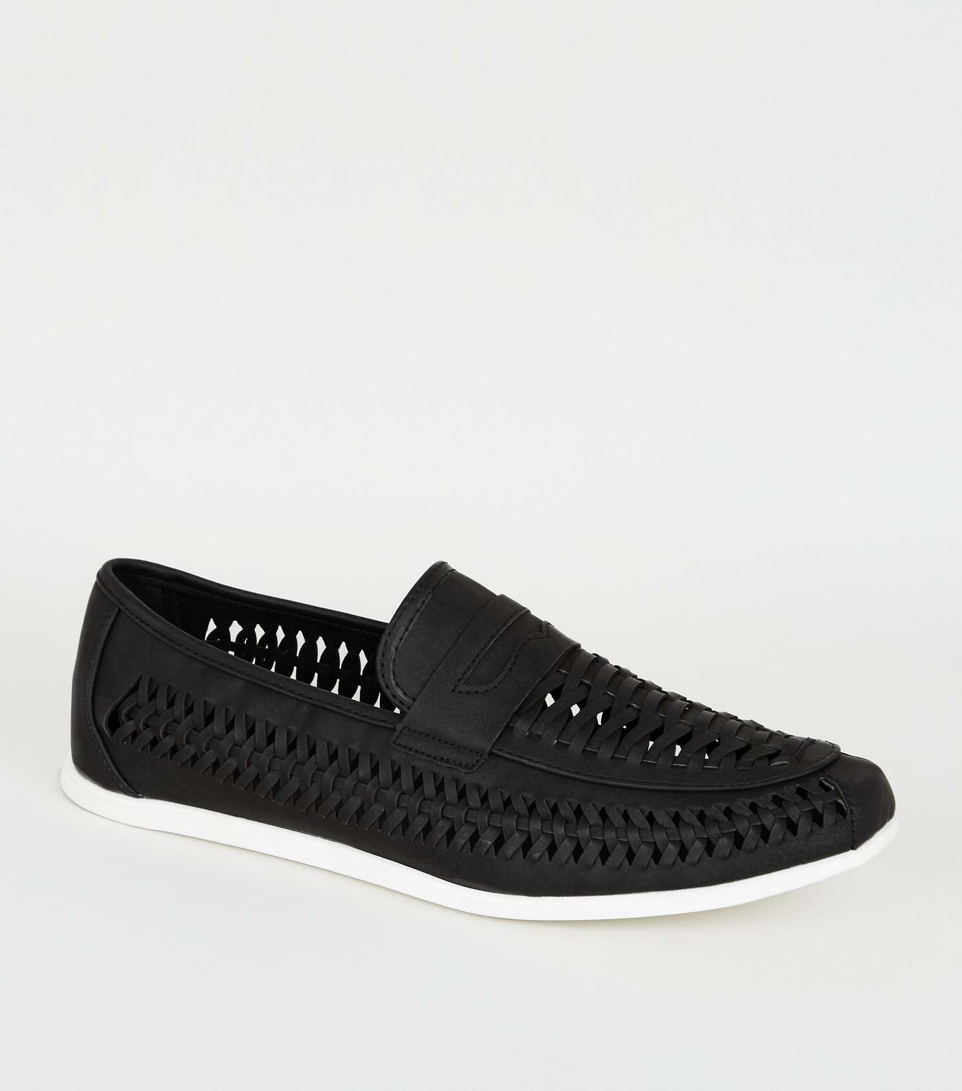 Black Leather-Look Woven Loafers