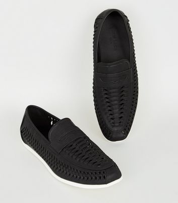 Black Leather-Look Woven Loafers | New Look