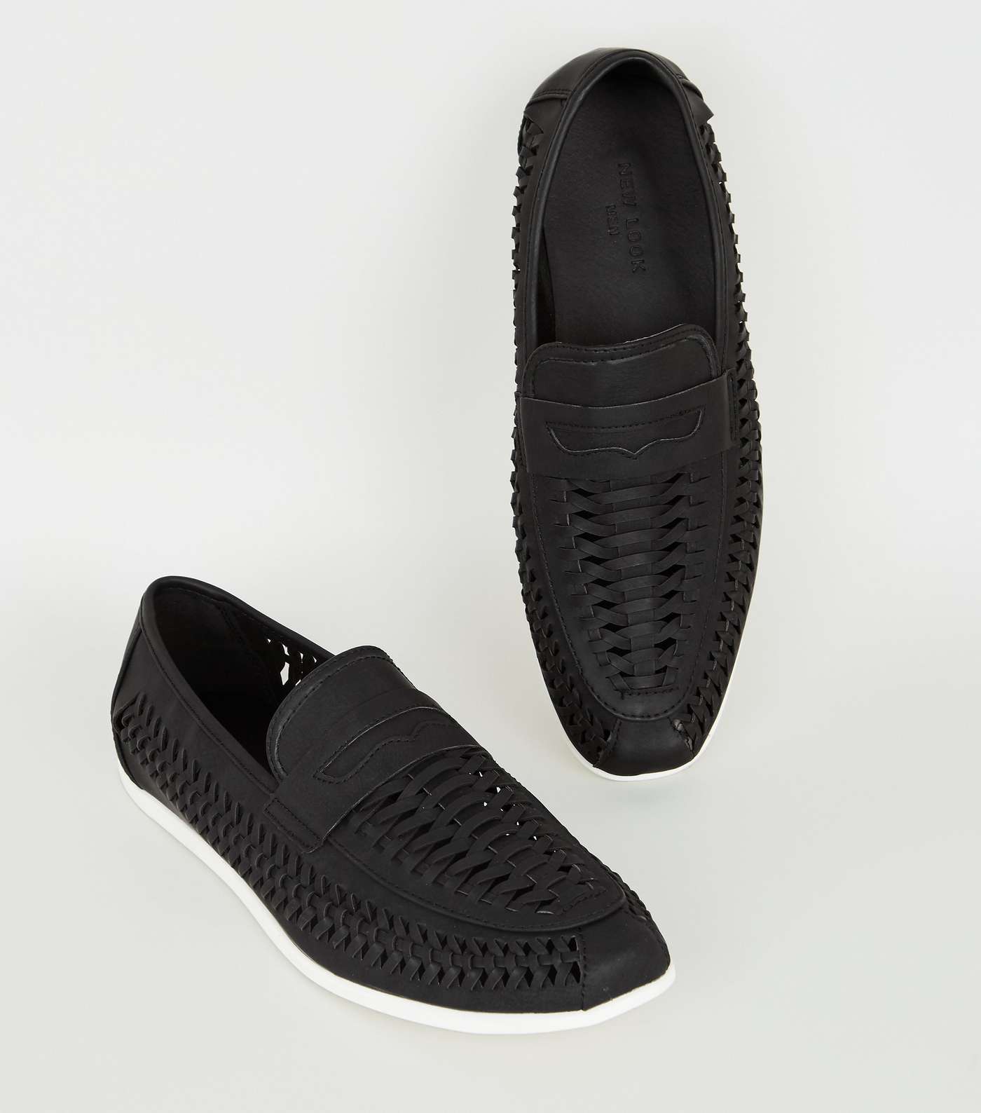 Black Leather-Look Woven Loafers Image 3