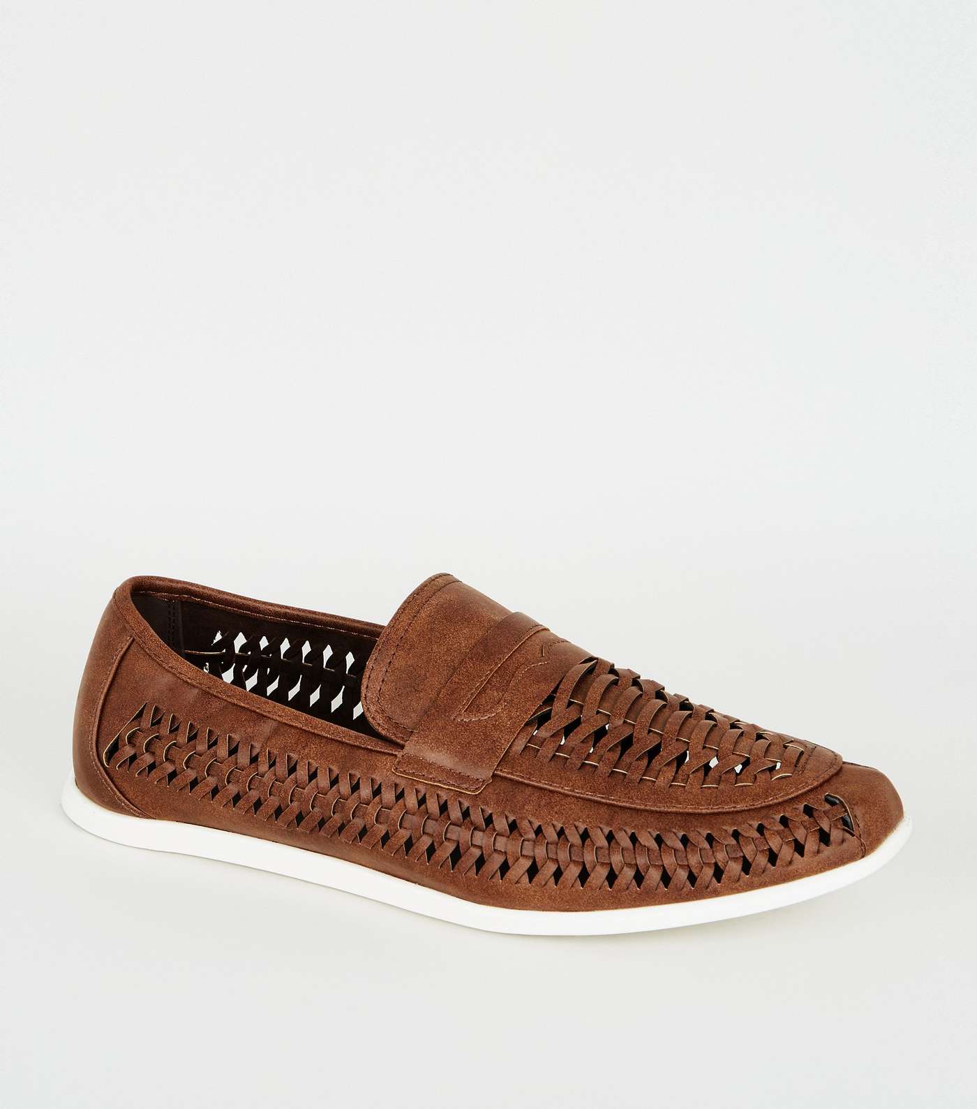 Dark Brown Leather-Look Woven Loafers