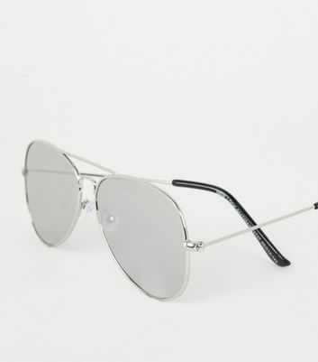 Image of Silver Thin Frame Sunglasses New Look