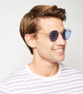 Image of Silver Metallic Round Sunglasses New Look