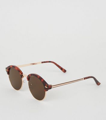 Image of Brown Tortoiseshell Effect Round Frame Sunglasses New Look