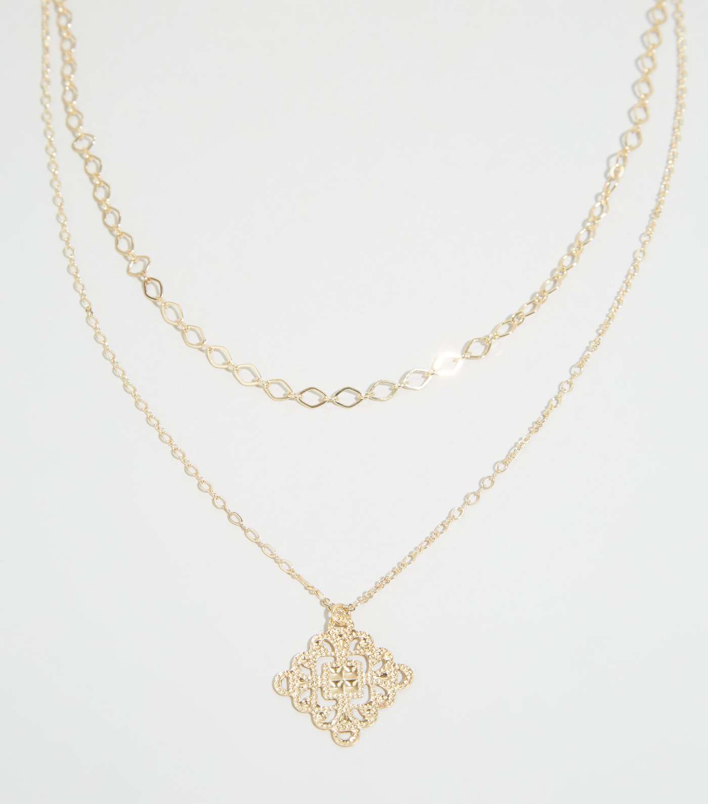 Gold Layered Filigree Pendant Necklace 