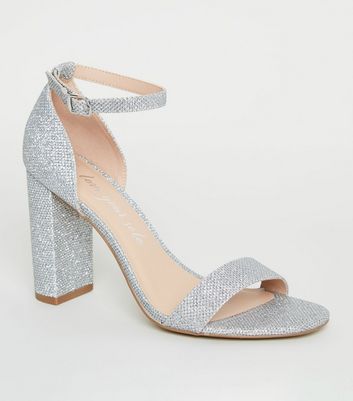 silver block heel shoes wide fit