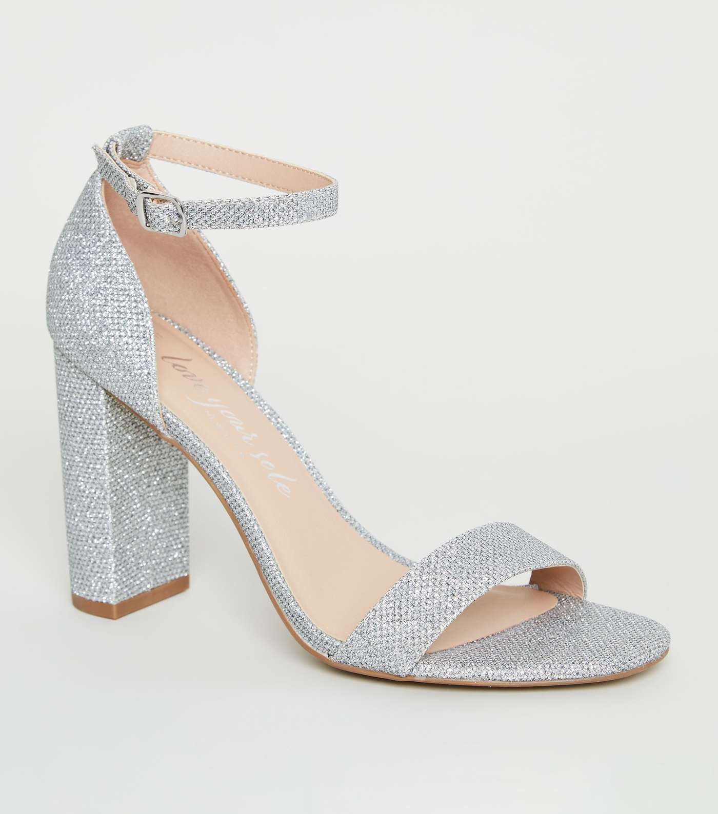 Wide Fit Silver Glitter 2 Part Block Heels