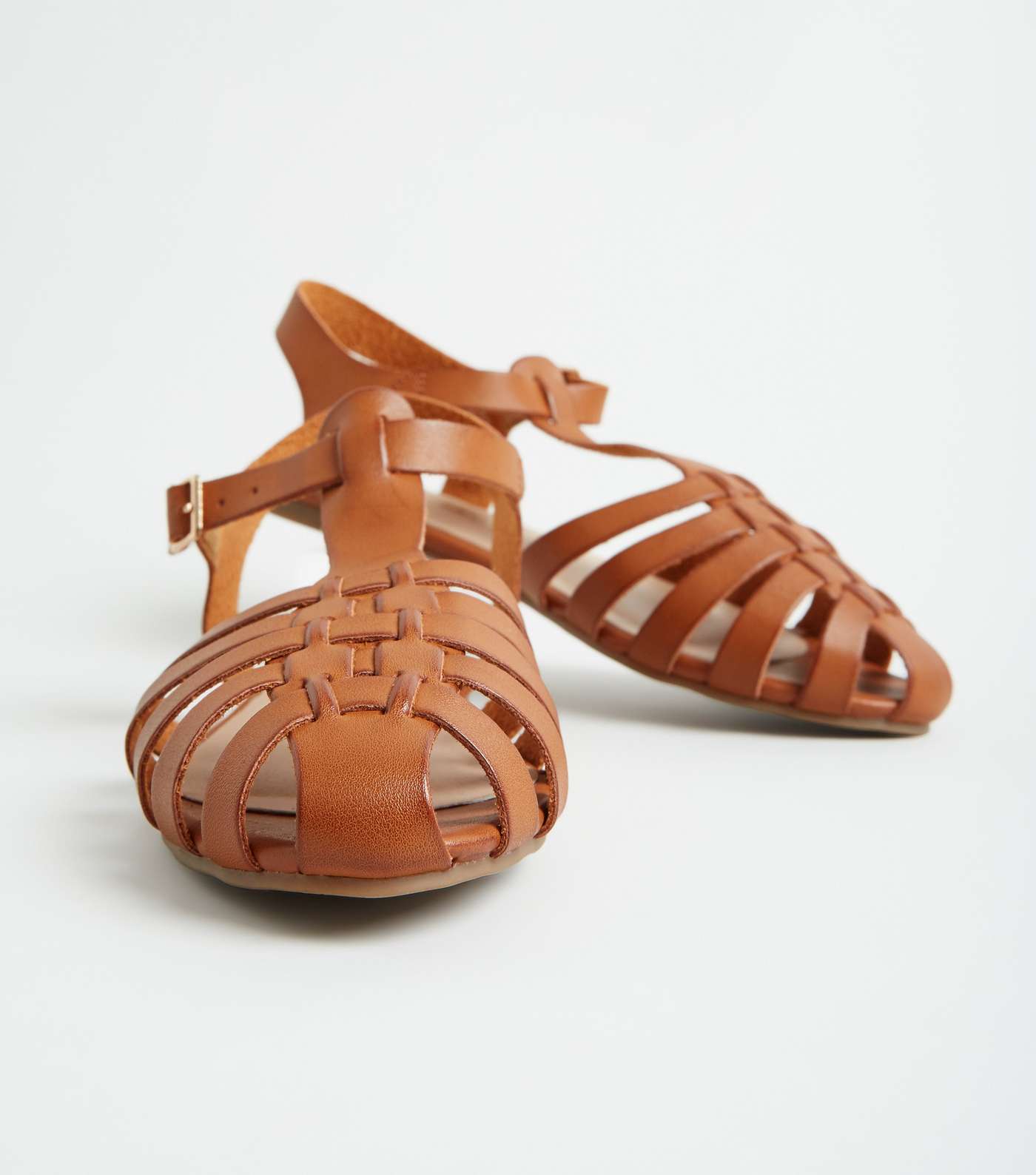 Tan Leather-Look Caged Flat Sandals Image 3