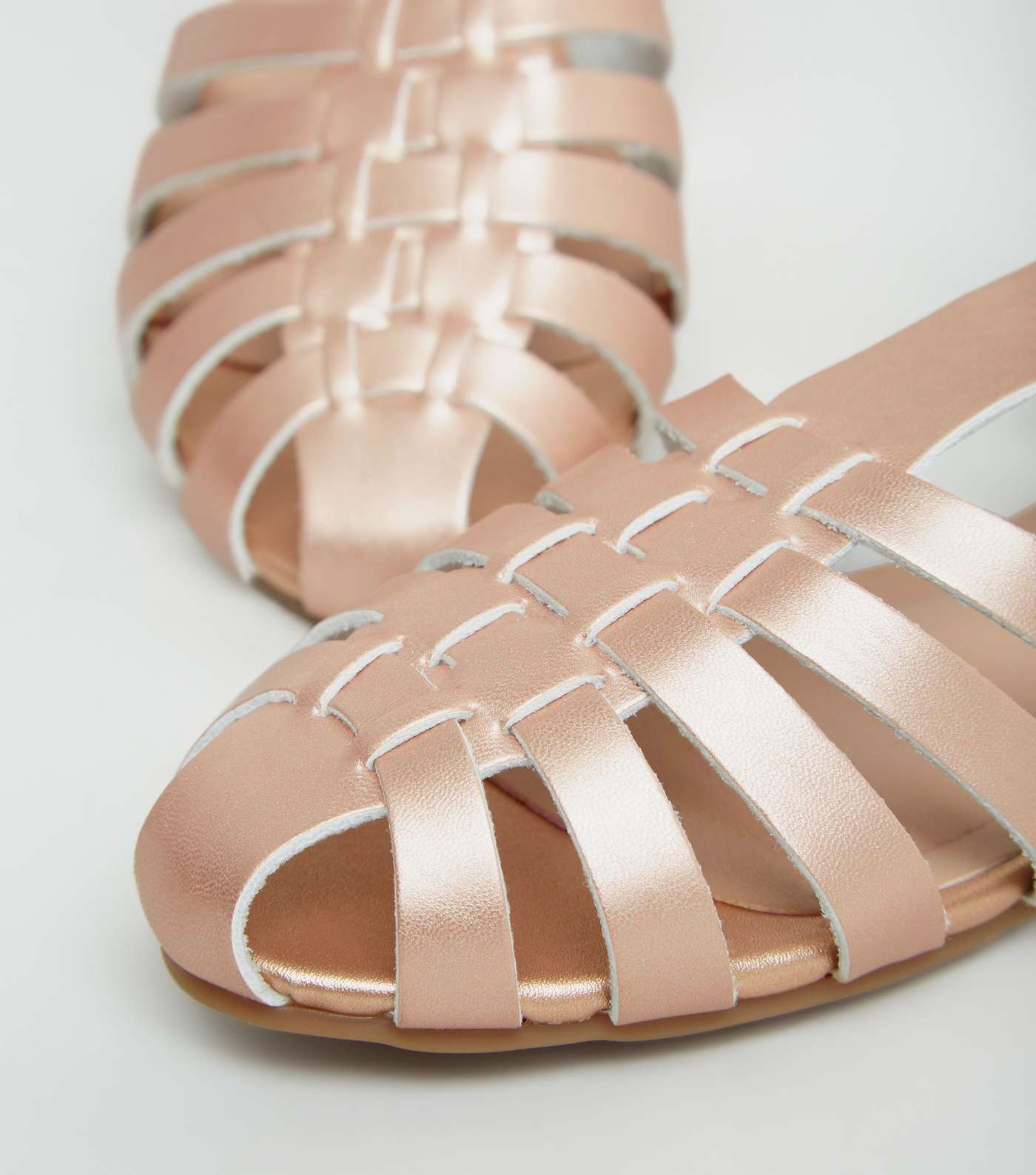 Rose Gold Leather-Look Caged Flat Sandals Image 4