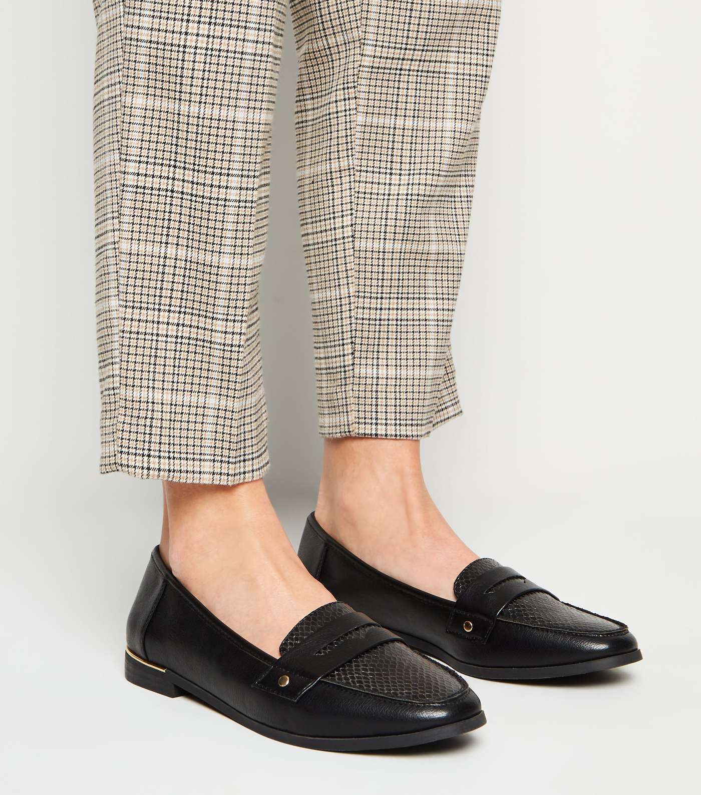 Black Leather-Look Faux Snake Loafers Image 2