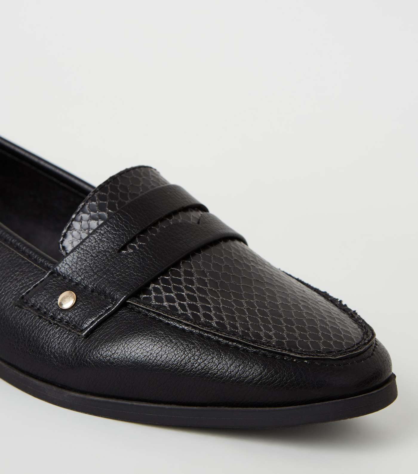 Black Leather-Look Faux Snake Loafers Image 4