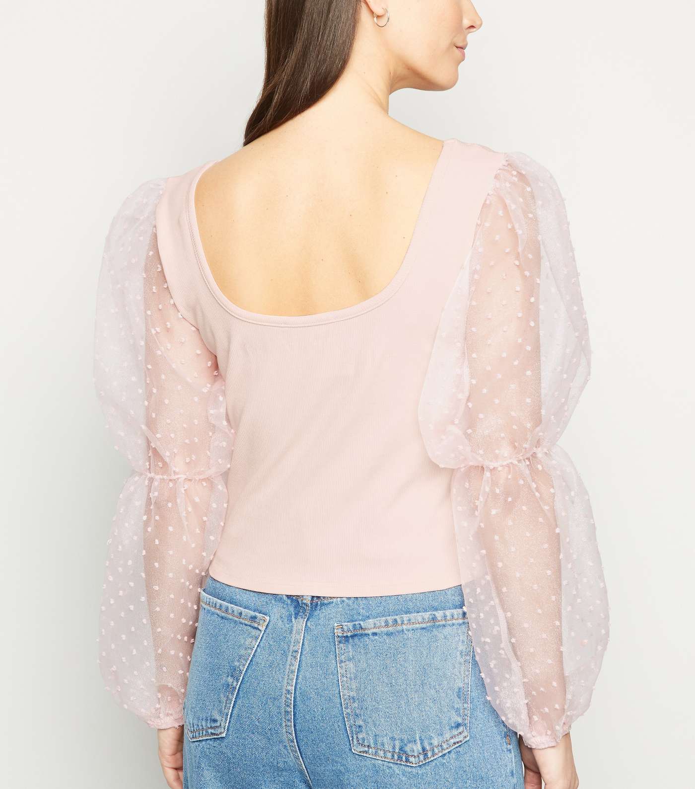 Cameo Rose Pale Pink Mesh Puff Sleeve Top Image 3