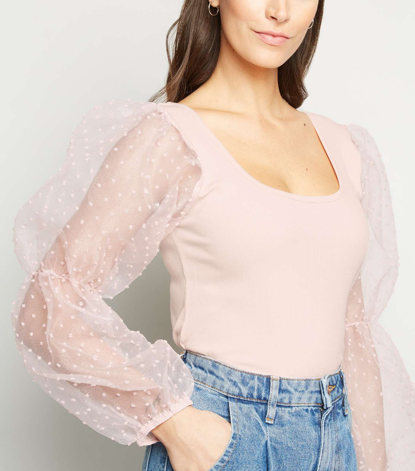 Cameo Rose Pale Pink Mesh Puff Sleeve Top Image 5