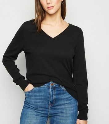 plain black v neck jumper womens