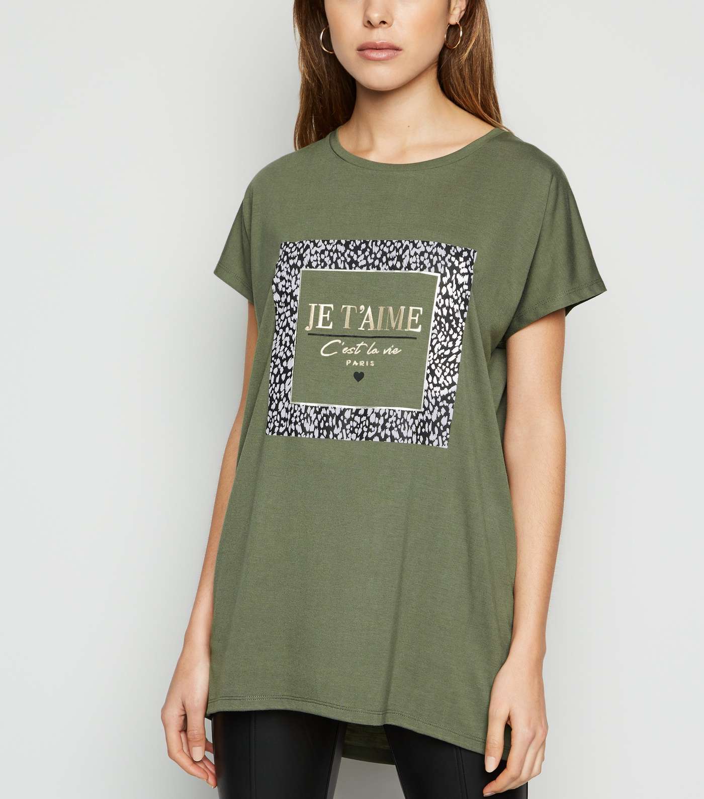 Khaki Animal Print Je T'aime Slogan T-Shirt