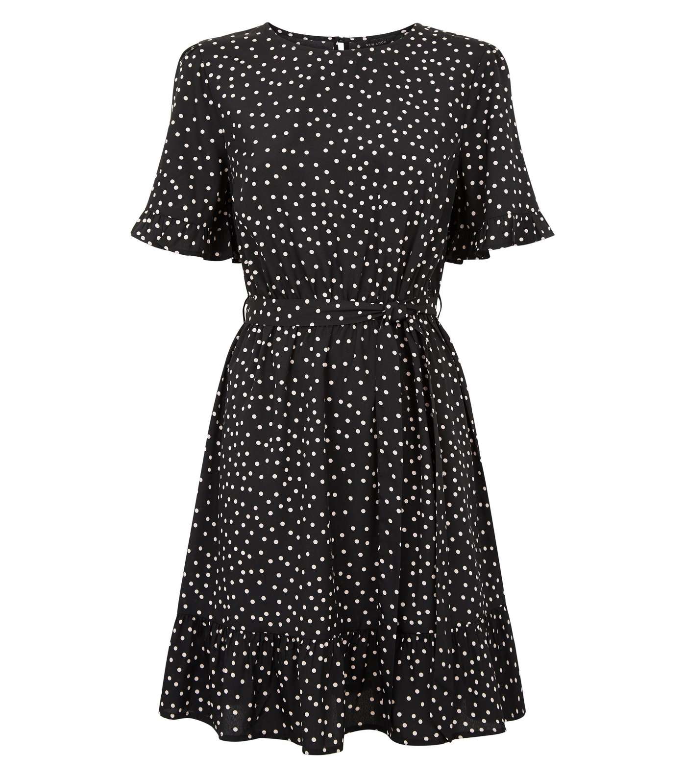 Black Spot Frill Tie Waist Mini Dress  Image 4