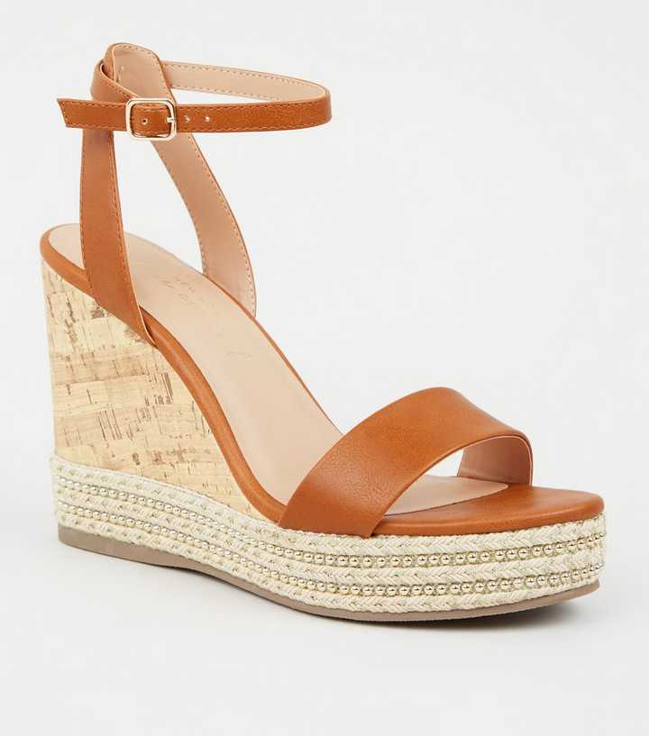 Tan Espadrille Trim 2 Part Wedges