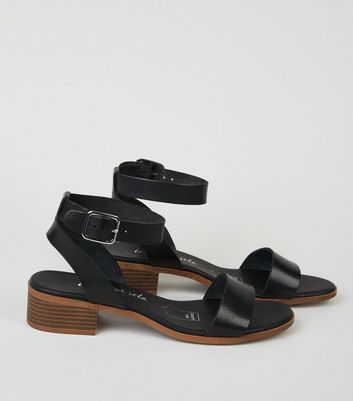 black leather block heel shoes